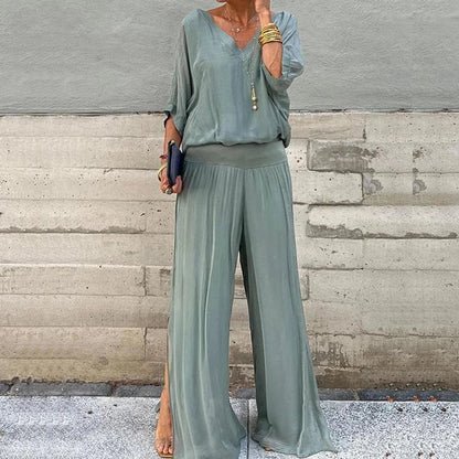 Elegantes Chiffon-Top mit Hose Zweiteiliges Set