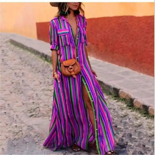 Georgina - Gestreiftes lässiges langes Maxikleid