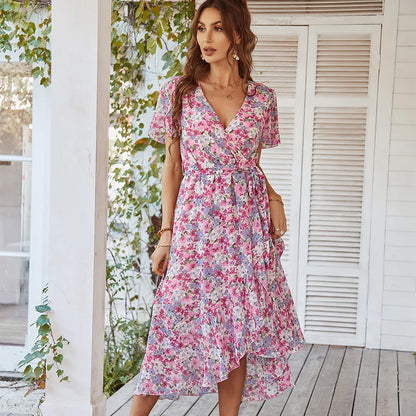 Celeste - Damen Kleid mit V-Ausschnitt und kurzen Ärmeln