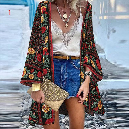 Bohemian Floral Bluse Lässig Lose Strand