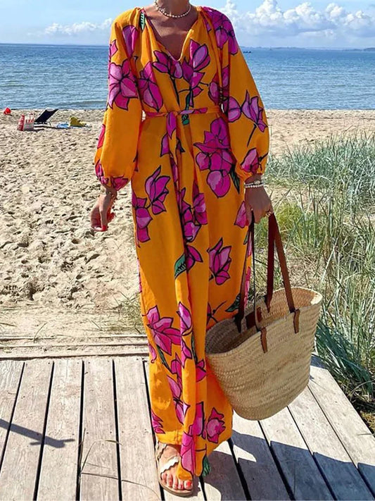 Celeste - Langärmeliges Maxikleid mit Druck