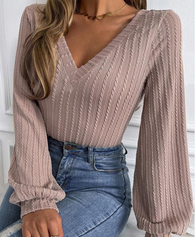Lena - Elegantes Strickoberteil mit V-Ausschnitt und langen Ärmeln für Frauen
