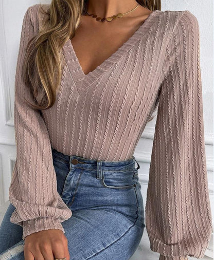 Lena - Elegantes Strickoberteil mit V-Ausschnitt und langen Ärmeln für Frauen