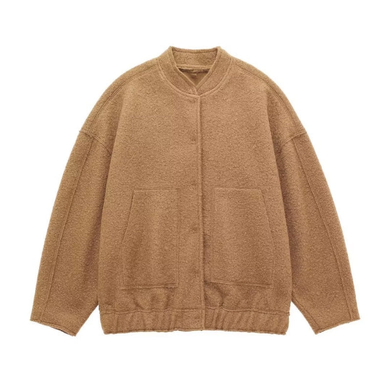 Oversized Jacken | Damen Langarm Top Coats: Versteckte Knöpfe, Rundhals