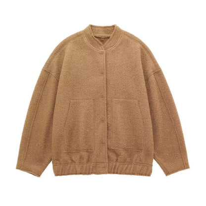 Oversized Jacken | Damen Langarm Top Coats: Versteckte Knöpfe, Rundhals