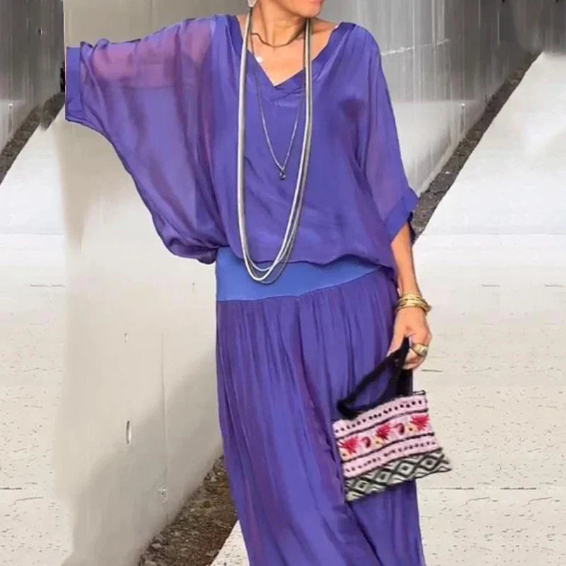 Elegantes Chiffon-Top mit Hose Zweiteiliges Set