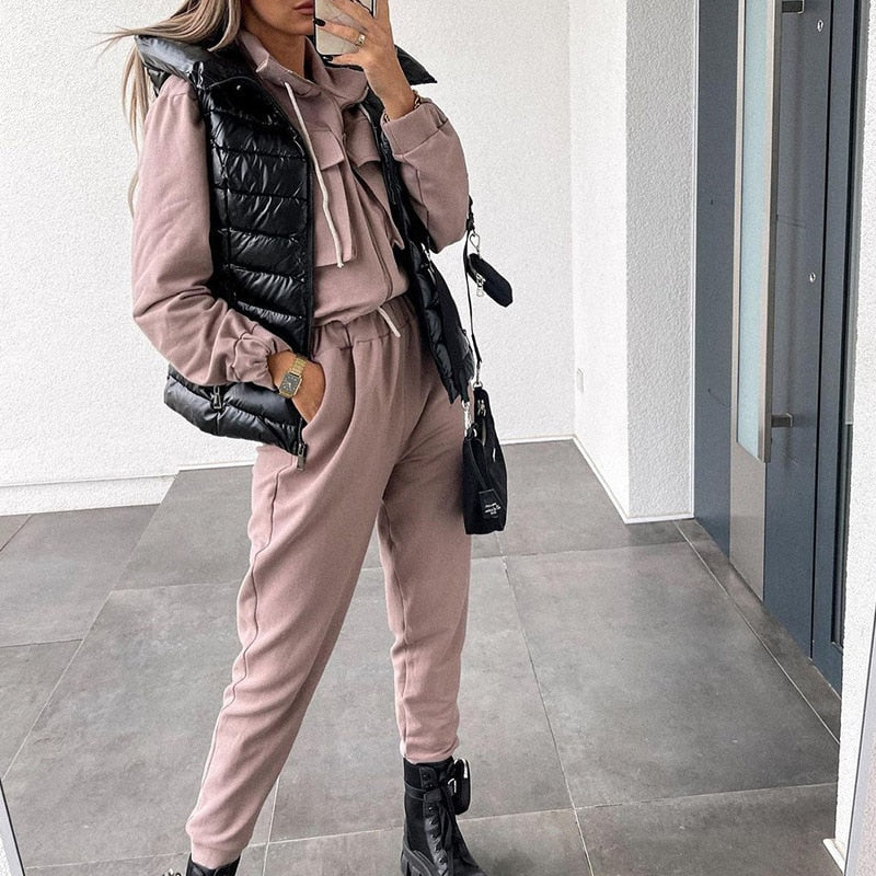 Herbst Casual Cargo Set | Damenmode Trainingsanzug | Langarm Reißverschluss Jacke & Hose