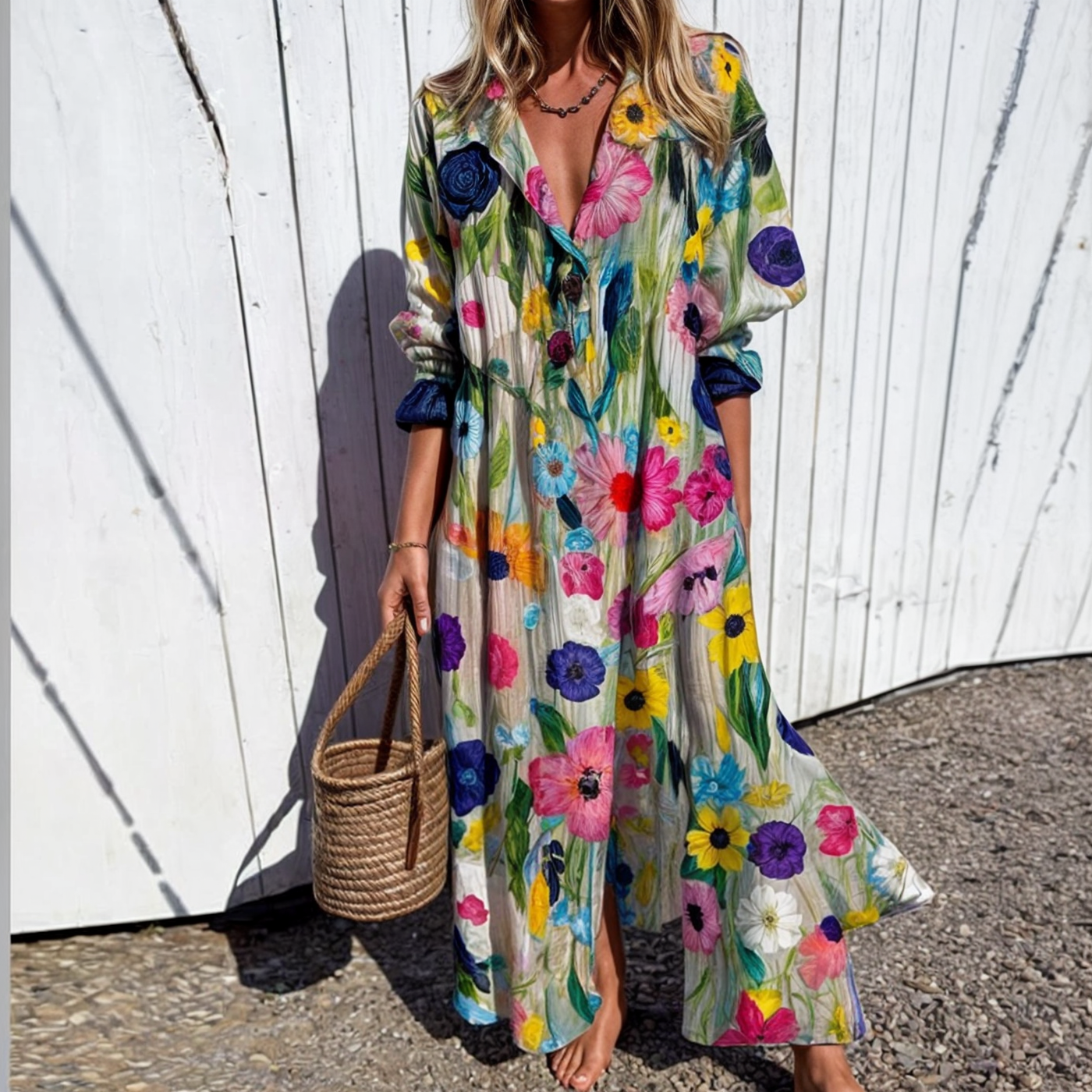 Kleid mit geblümtem Hemd
