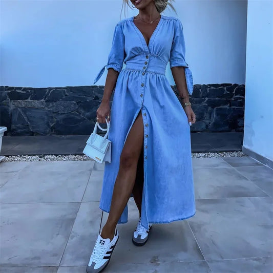 Sarah - Kleid aus Denim mit Knopfverschluss vorne