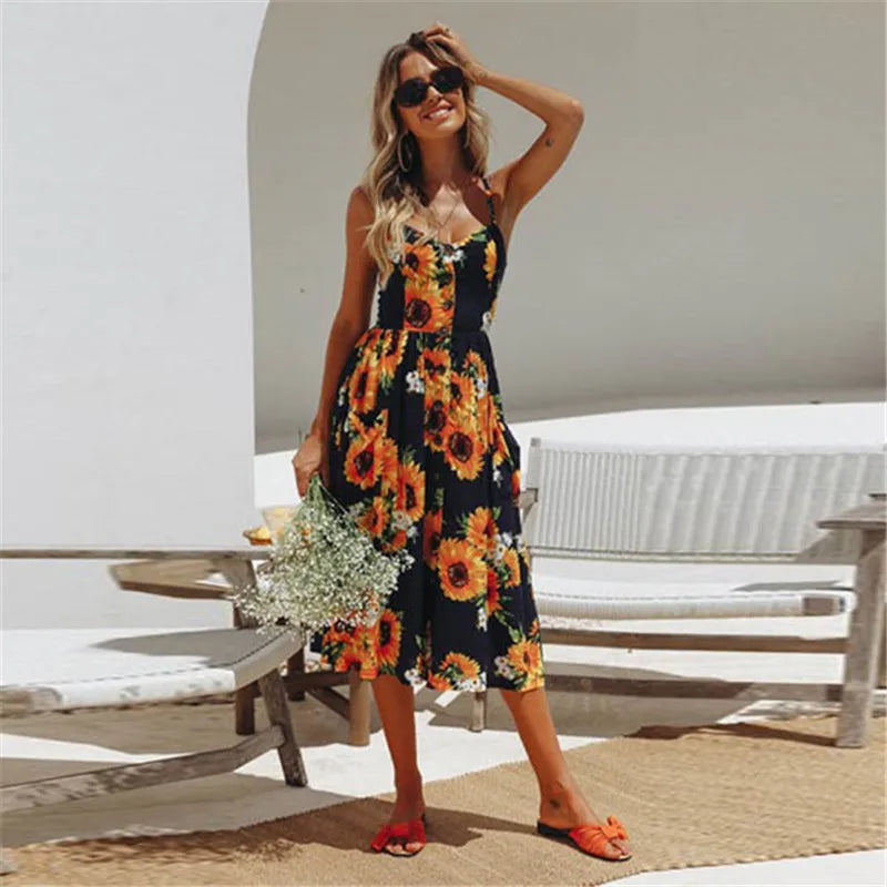 Susan - Sommerliches sexy Midikleid mit Strandaufdruck