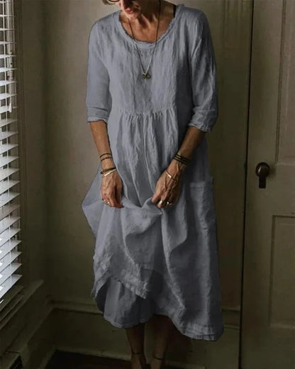 Carmine - Kleid aus Baumwolle und Leinen in Übergröße für Damen
