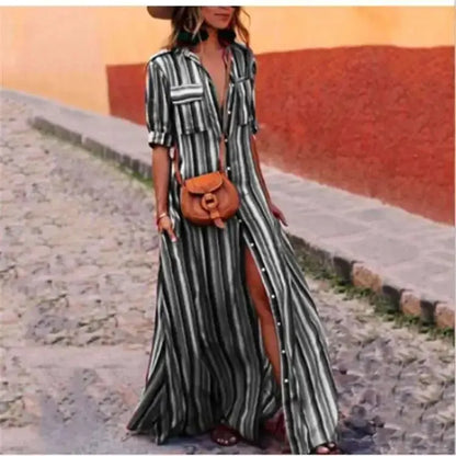 Georgina - Gestreiftes lässiges langes Maxikleid