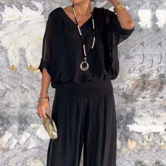 Elegantes Chiffon-Top mit Hose Zweiteiliges Set