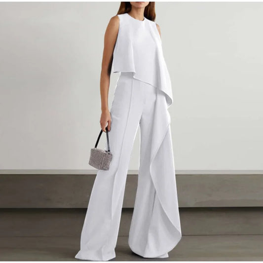 Casual ärmellose gerade geschnittene Hose mit schmaler Vorderseite und weiten Beinen für Frauen