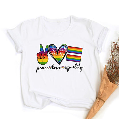 Frieden Liebe Gleichheit Regenbogen Grafik T-Shirt | LGBT Stolz Retro Sommer Top