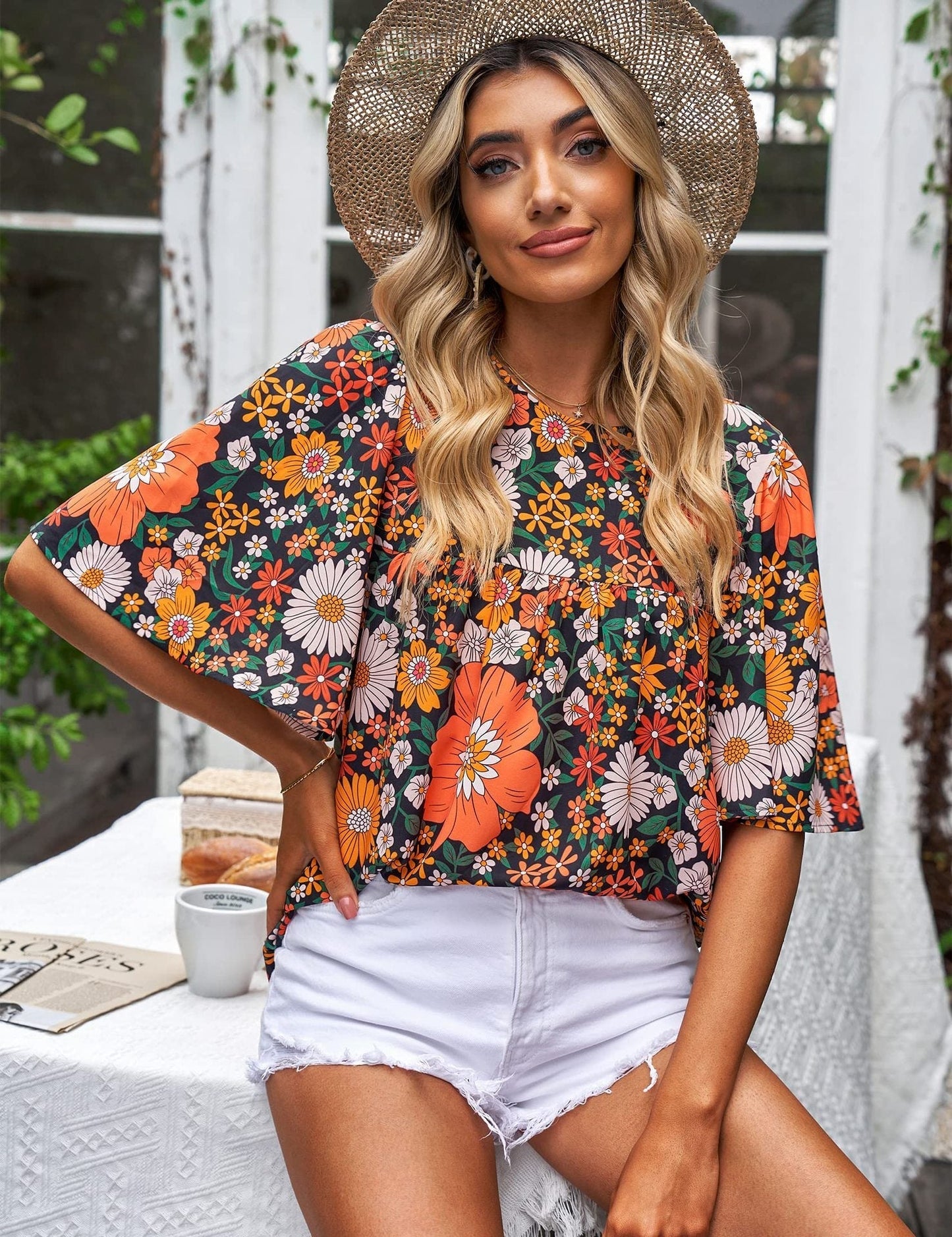 Shanee - Blumige Bluse mit Ärmeln