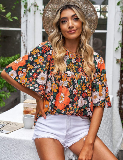 Shanee - Blumige Bluse mit Ärmeln