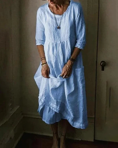 Carmine - Kleid aus Baumwolle und Leinen in Übergröße für Damen