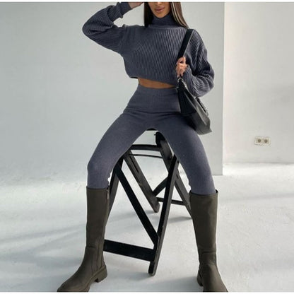 StacySet I Gekürzter Rollkragenpullover und Leggings für Frauen