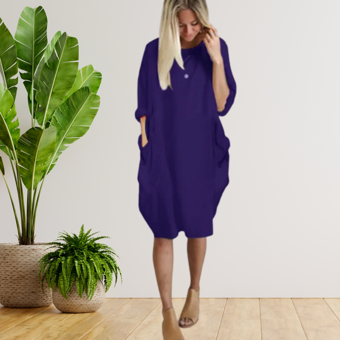 Tifanny - Lockeres Taschenkleid mit langen Ärmeln