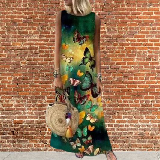 Matilda - Langes Kleid mit Rundhalsausschnitt und floralem Muster