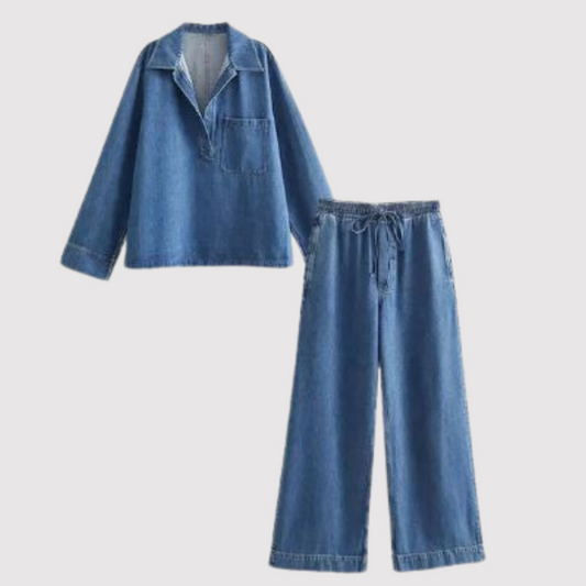Ariel - Stylisches blaues Herbst-Denim-Set für Frauen