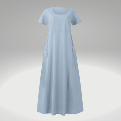 Levy - Schlichtes Kleid mit losen Taschen, aus Baumwolle und Leinen