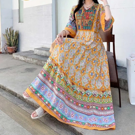Athena - Elegantes langes Kleid mit Druck