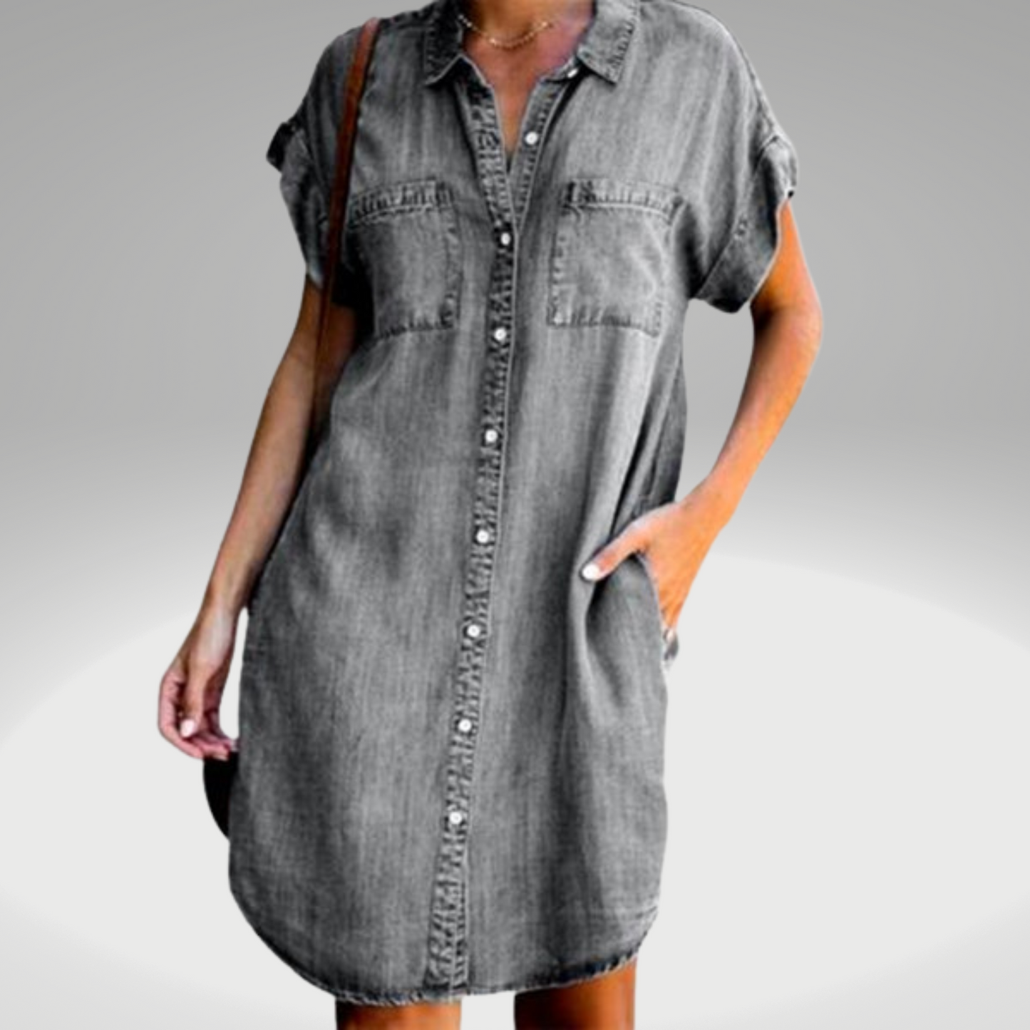Elikah -Halblanges Kleid aus einfarbigem Denim