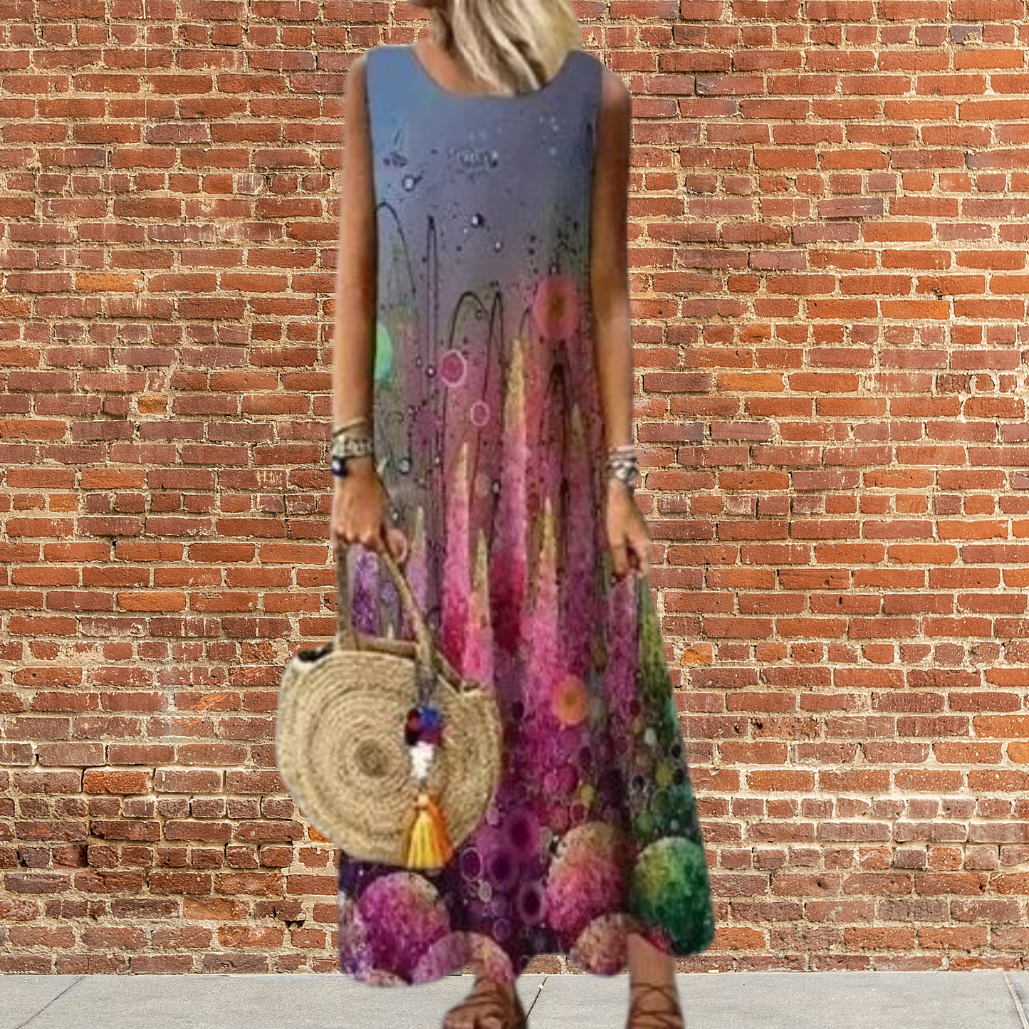 Matilda - Langes Kleid mit Rundhalsausschnitt und floralem Muster