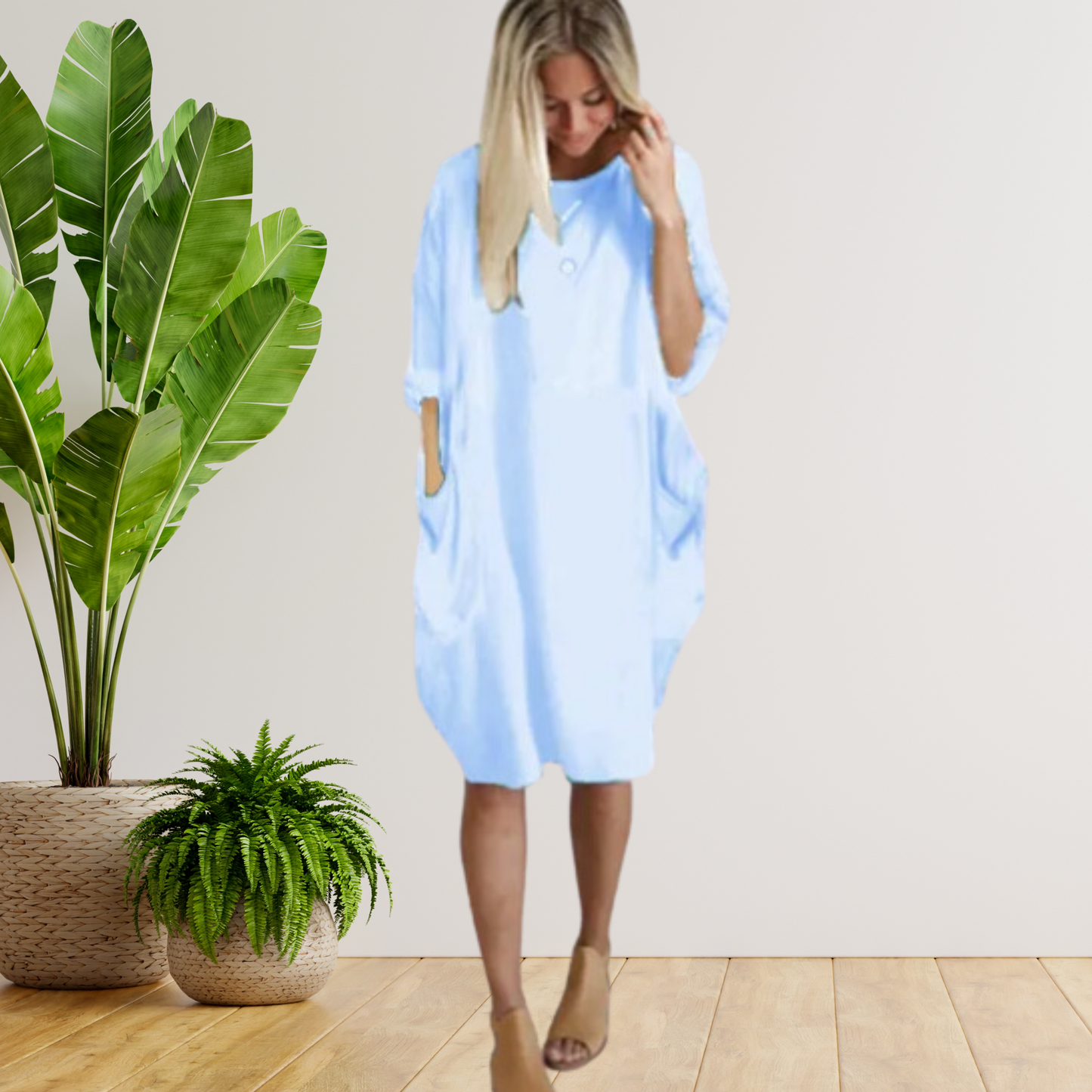 Tifanny - Lockeres Taschenkleid mit langen Ärmeln
