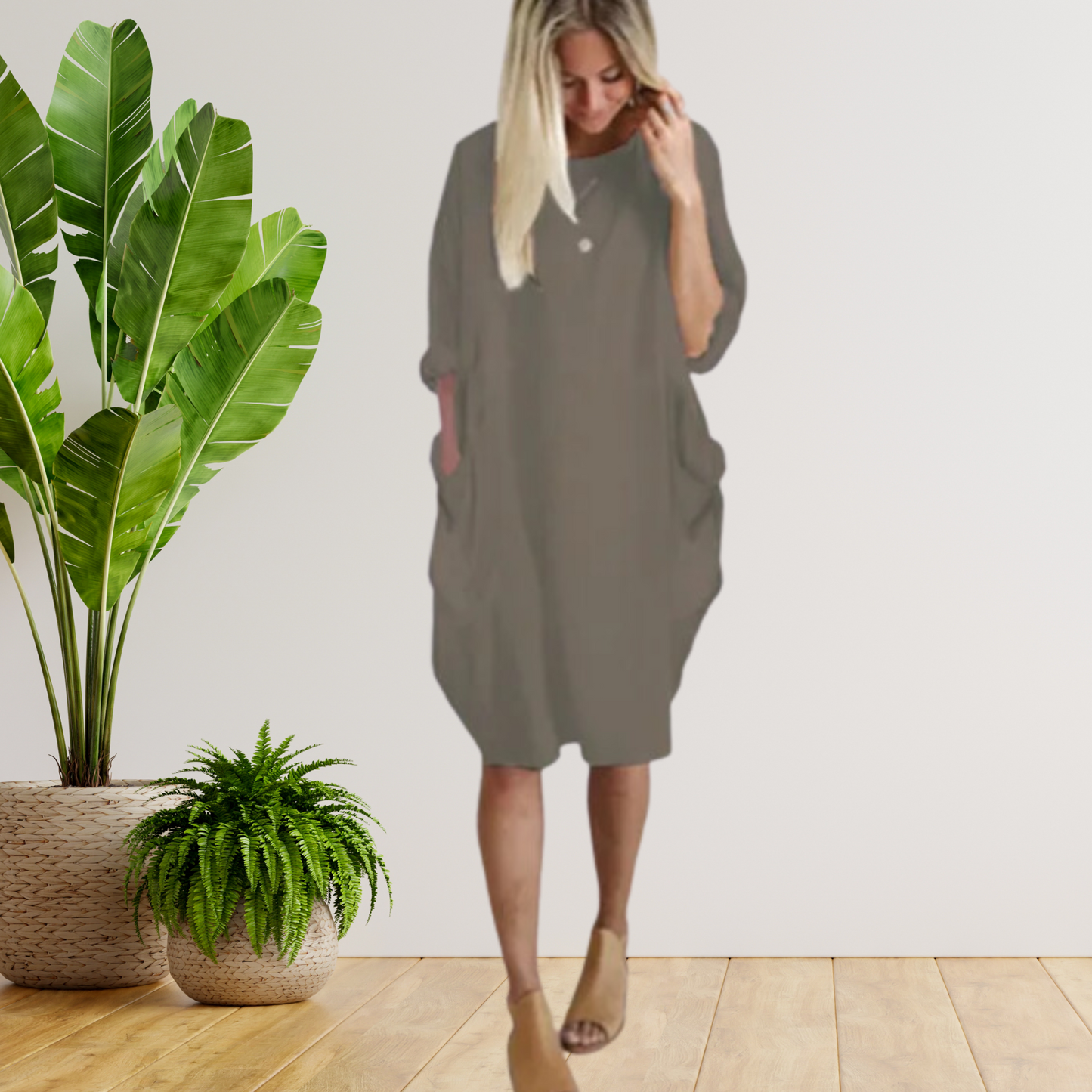 Tifanny - Lockeres Taschenkleid mit langen Ärmeln