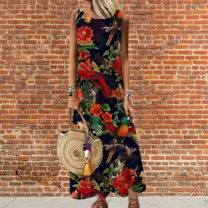 Matilda - Langes Kleid mit Rundhalsausschnitt und floralem Muster
