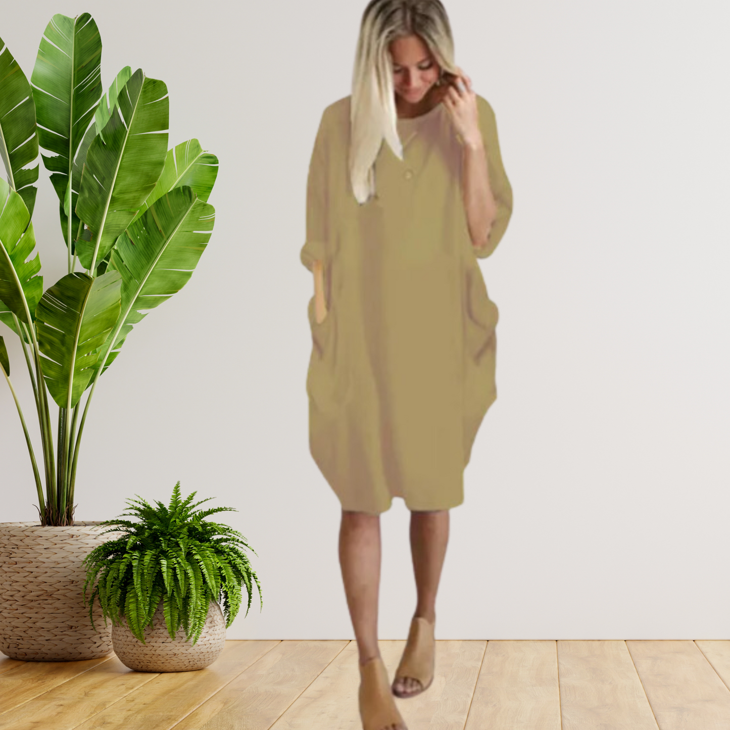 Tifanny - Lockeres Taschenkleid mit langen Ärmeln