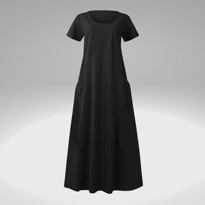 Levy - Schlichtes Kleid mit losen Taschen, aus Baumwolle und Leinen