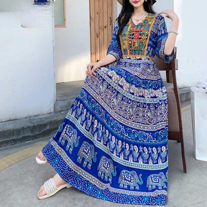 Athena - Elegantes langes Kleid mit Druck