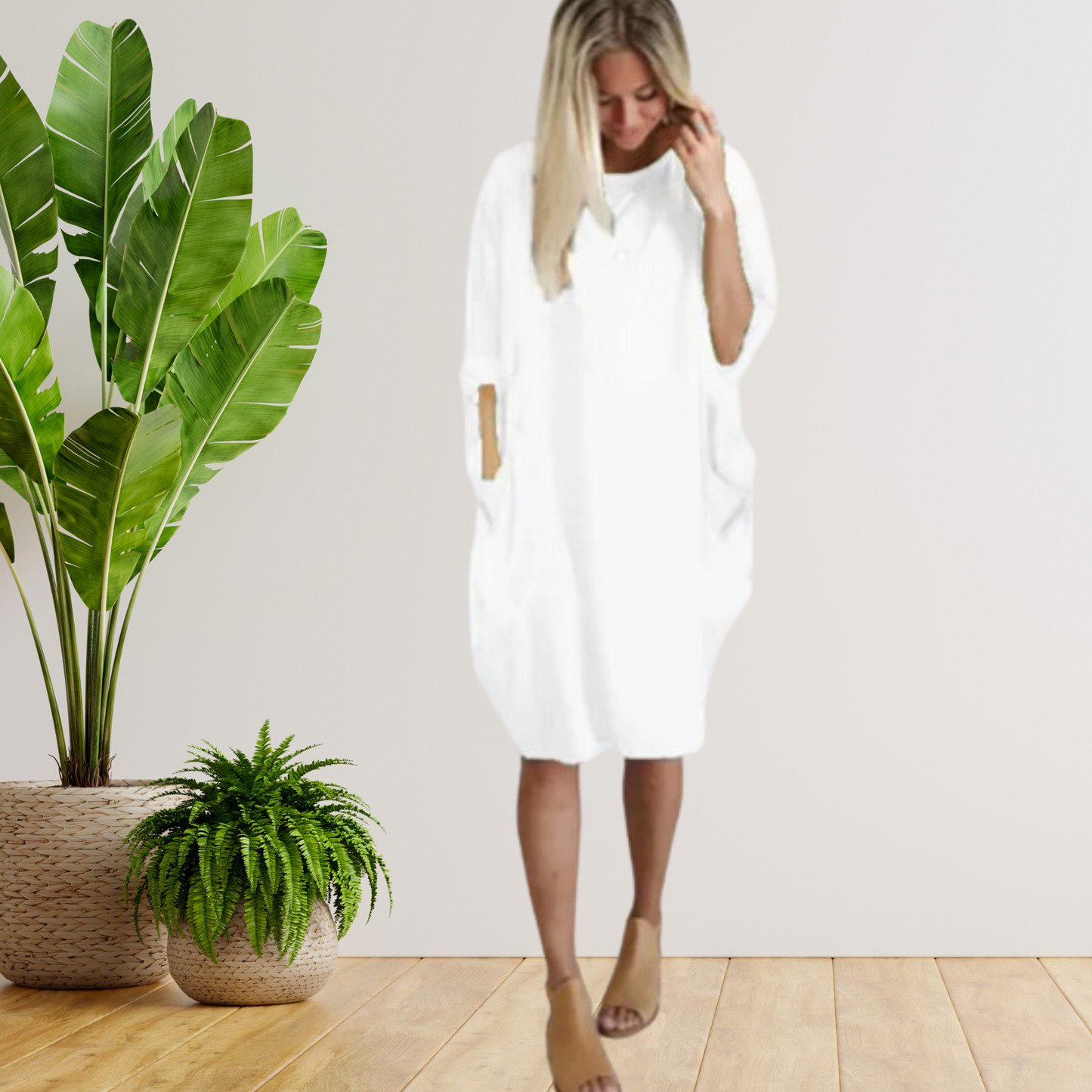 Tifanny - Lockeres Taschenkleid mit langen Ärmeln