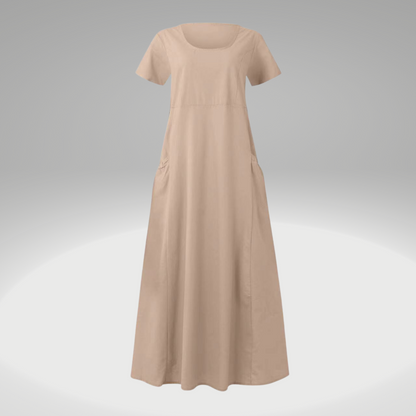 Levy - Schlichtes Kleid mit losen Taschen, aus Baumwolle und Leinen