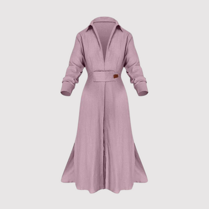 Amytist -Elegantes langärmeliges Damenkleid mit Seitenschlitz