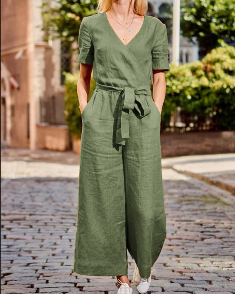 Linn - Jumpsuit mit Gürtel und kurzen Ärmeln