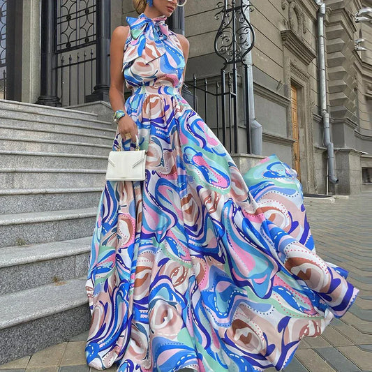 Eleanora - Maxikleid mit Druck und Schleife