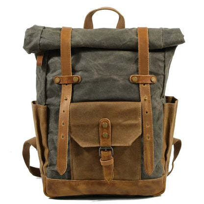 Finn | Stilvoller militärischer Segeltuchrucksack mit Roltop für Wandern und Laptop