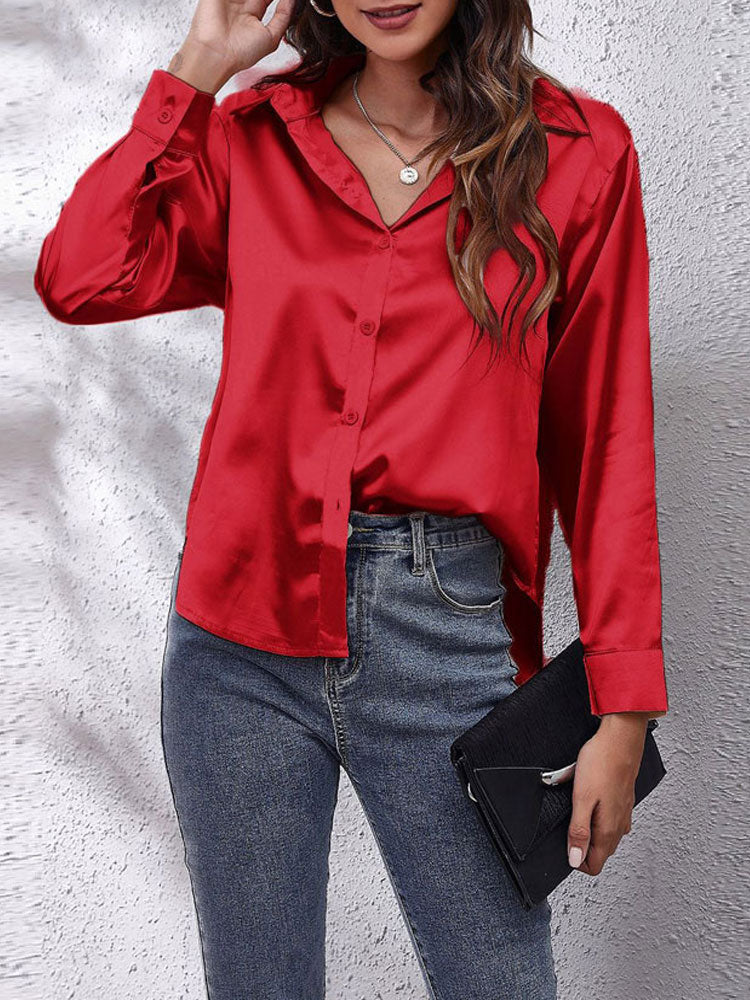 JENNY | Damenbluse aus Satin, lose Passform, Knopfverschluss, Seidenärmel