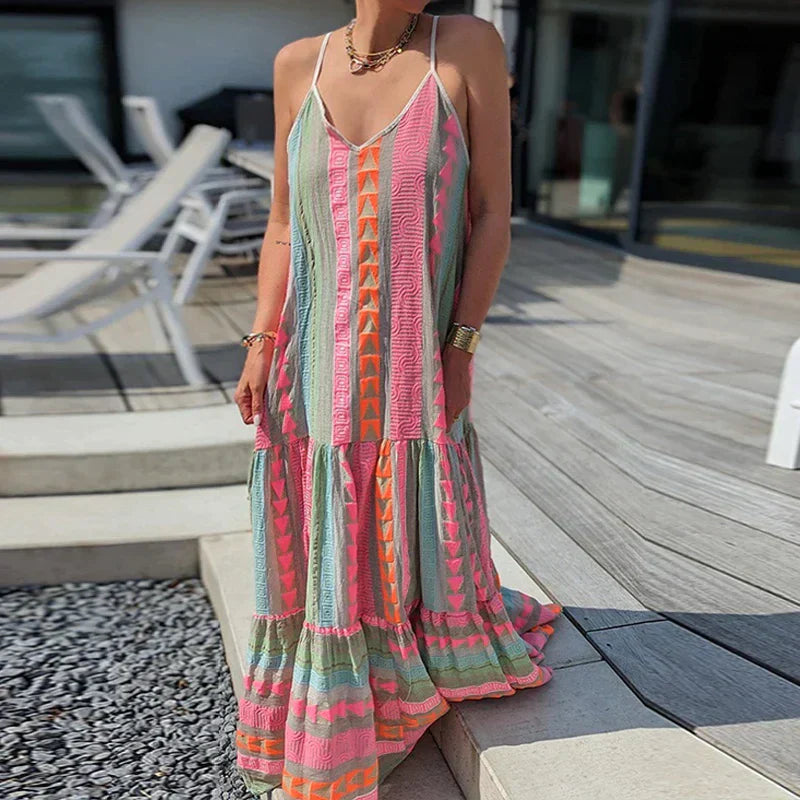 Debbie - Elegantes, ärmelloses Kleid mit Rüschen und lässigem Druck