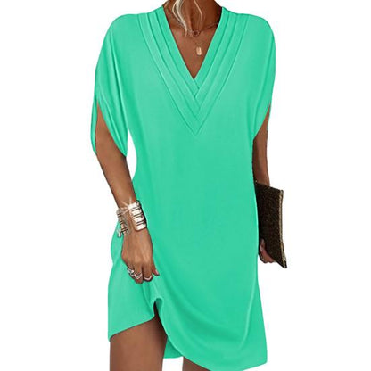 Sally - Elegantes und vielseitiges Freizeitkleid mit V-Ausschnitt und halben Ärmeln