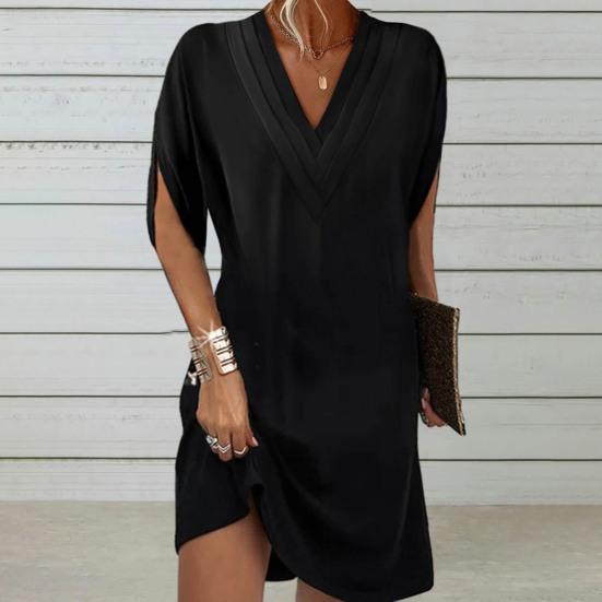 Sally - Elegantes und vielseitiges Freizeitkleid mit V-Ausschnitt und halben Ärmeln