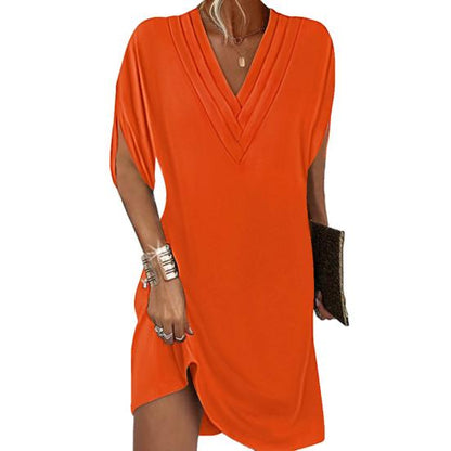 Sally - Elegantes und vielseitiges Freizeitkleid mit V-Ausschnitt und halben Ärmeln