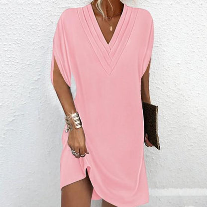Sally - Elegantes und vielseitiges Freizeitkleid mit V-Ausschnitt und halben Ärmeln