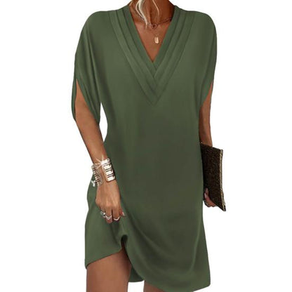 Sally - Elegantes und vielseitiges Freizeitkleid mit V-Ausschnitt und halben Ärmeln