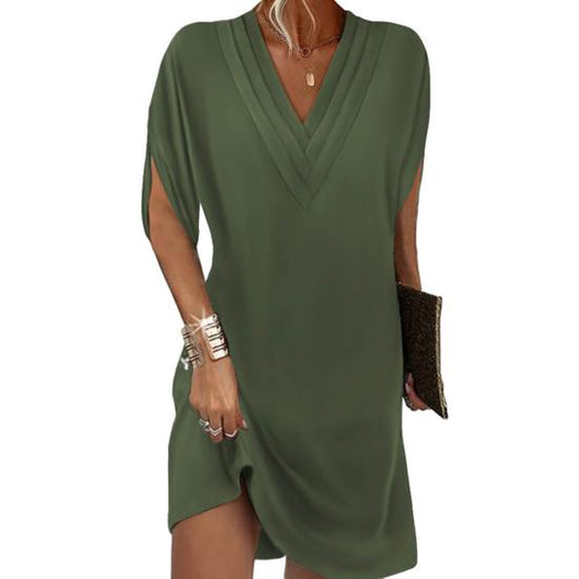 Sally - Elegantes und vielseitiges Freizeitkleid mit V-Ausschnitt und halben Ärmeln